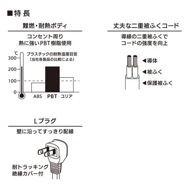 スリムタップ(6個口/1.5m/L型プラグ/ホワイト)_00-1649_HS-T615W22_OHM(オーム電機)