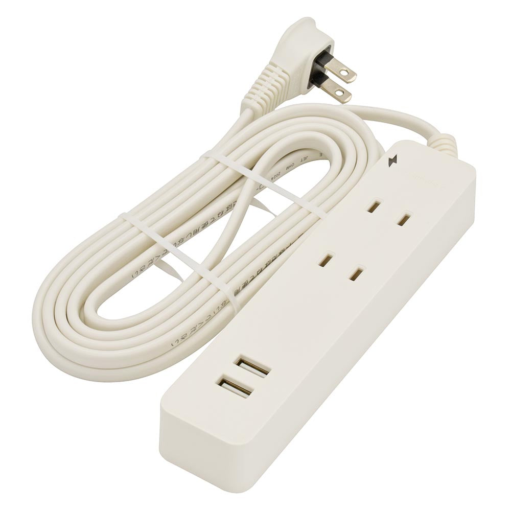 雷ガード・USB・コード付タップ(2個口/3m/USB2個口合計2.4A/Lプラグ/ホワイト)_00-1657_HS-TKU23W22_OHM(オーム電機)