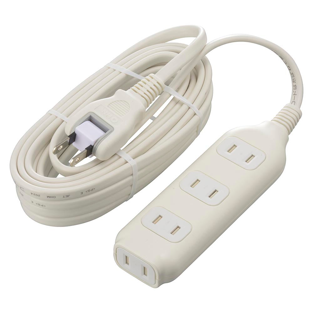 コード付タップ(4個口/5m/難燃・耐熱ボディ/ホコリシャッター付/フリープラグ/ホワイト)_00-1679_HS-T45W22_OHM(オーム電機)