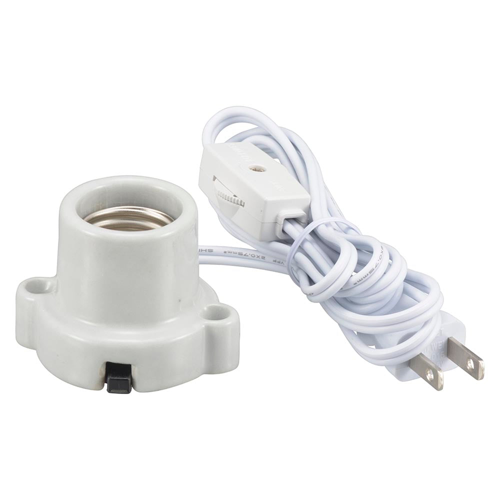 磁器レセップ(ロータリー式中間スイッチ付/コード付/1.5m/3A-250V 口金E26用/ホワイト)_00-7077_HS-L2615ZRS-W_OHM(オーム電機)