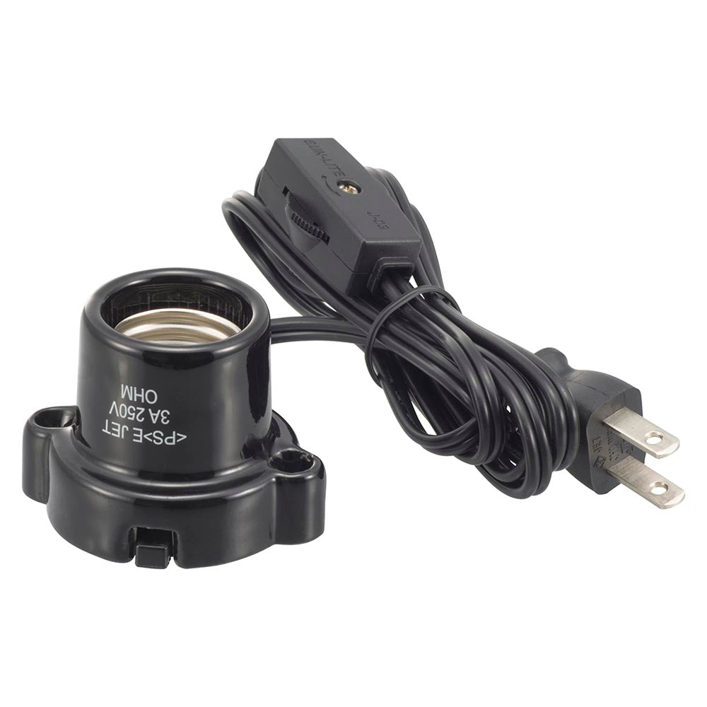磁器レセップ(ロータリー式中間スイッチ付/コード付/1.5m/3A-250V 口金E26用/ブラック)_00-7078_HS-L2615ZRS-K_OHM(オーム電機)