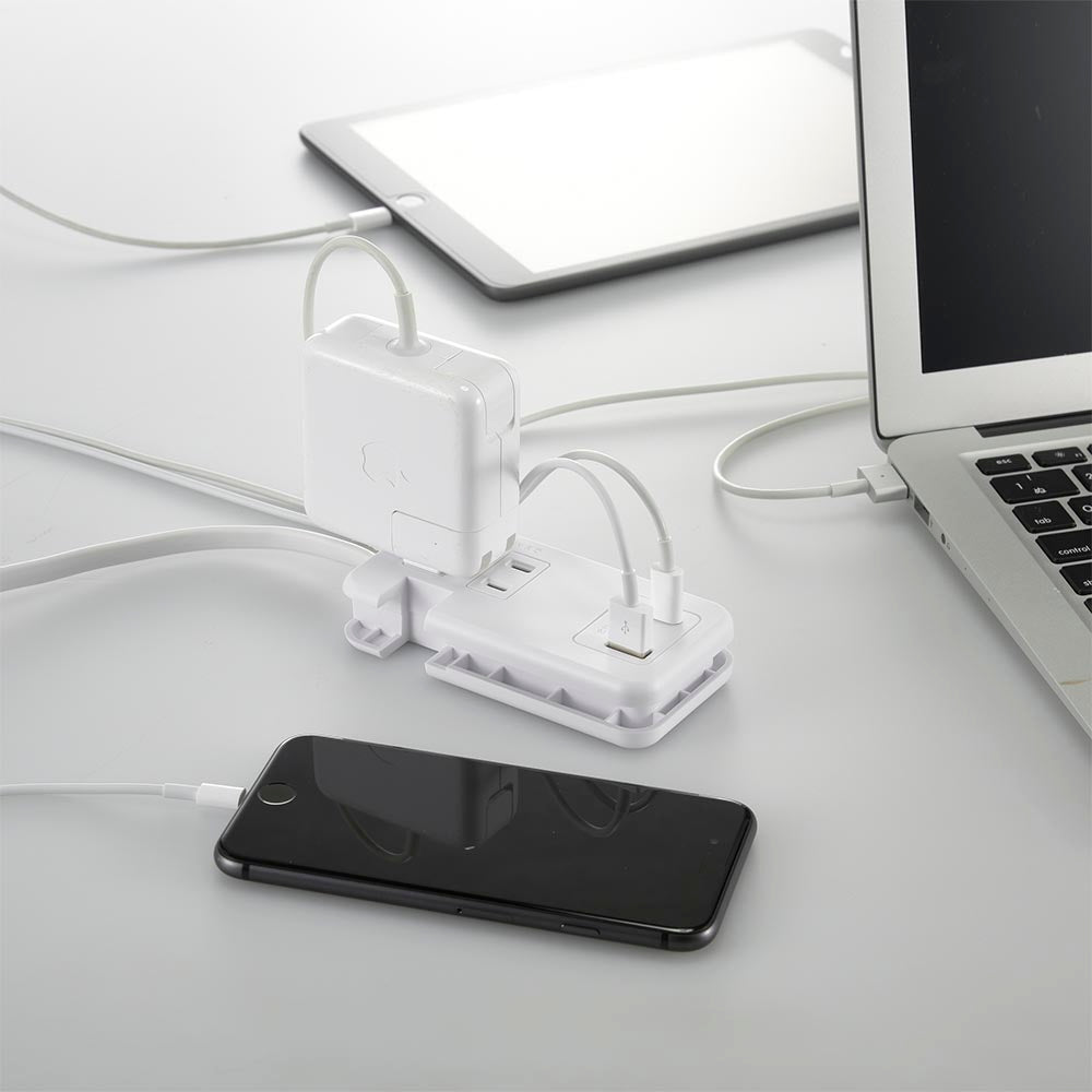 モバイルタップ【ケーブル収納】(ACコンセント×3、Type-A×1、Type-C×1/ケーブル23cm/ホワイト)_00-7083_HS-A3U1C115E-W_OHM(オーム電機)