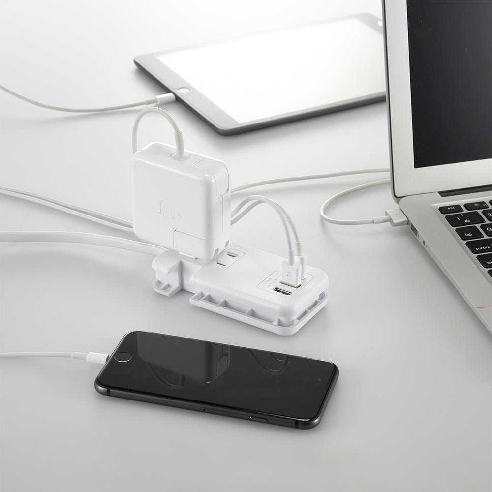 モバイルタップ【ケーブル収納】(ACコンセント×3、Type-A×1、Type-C×1 PD対応/ケーブル23cm/ホワイト)_00-7084_HS-A3U2C120E-W_OHM(オーム電機)