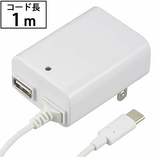 ACアダプター(USB Type-C+Type-A/1m/ホワイト)_01-3747_MAV-AUC2-W_OHM(オーム電機)
