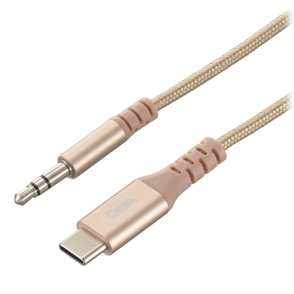 ヘッドホン変換アダプター(USB Type-C (オス)/φ3.5mmヘッドホンプラグ(オス)/アルミコネクタと強化メッシュ/DAC機能/ケーブル長1.8m)_01-7316_SMT-L18SPT-N_OHM(オーム電機)