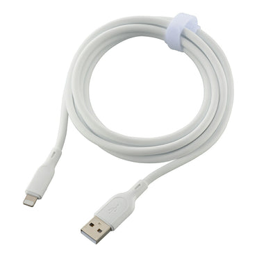 なめらかケーブル(2m/シリコンタイプ/USB-A to Lightning/5V・3A対応/白)_01-7344_SMT-L20SAL-W_OHM(オーム電機)