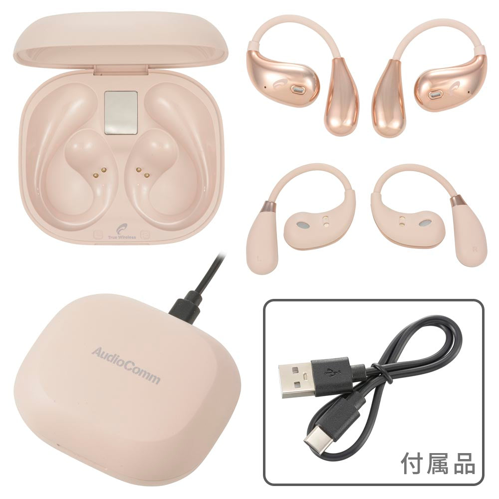 完全ワイヤレスホン(イヤーフック型/通話対応/Type-C接続/最大連続再生4.5時間/保護等級IPX5/ベージュ)_03-3194_HP-W610N-U_OHM(オーム電機)