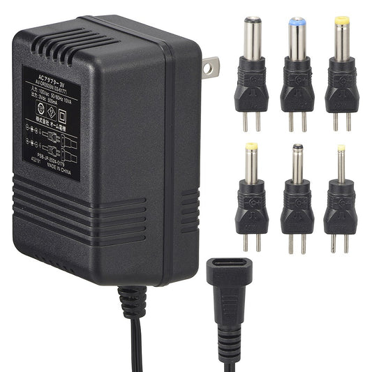 AC電源アダプター(3V/0.5A/変換プラグ6セット/コード1.8m/両極性対応/ポータブル機器専用)_03-6177_AV-DR3005N_OHM(オーム電機)