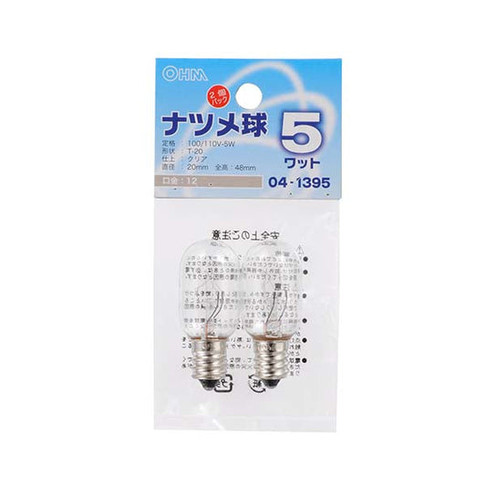 ナツメ球(5W/クリア/E12/2個入り)_04-1395_LB-T0205-C/2P_OHM(オーム電機)
