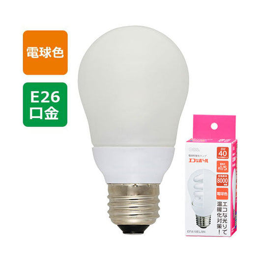 電球形蛍光灯 エコなボール(40W相当/8W 電球色 E26)_04-1496_EFA10EL/8N_OHM(オーム電機)
