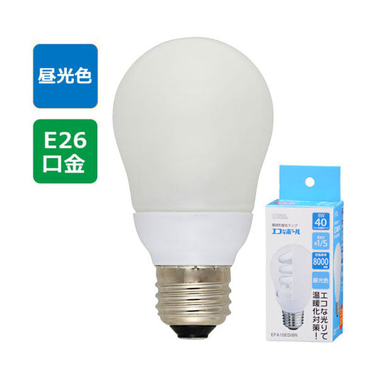 電球形蛍光灯 エコなボール(40W相当/8W 昼光色 E26)_04-1496_EFA10ED/8N_OHM(オーム電機)