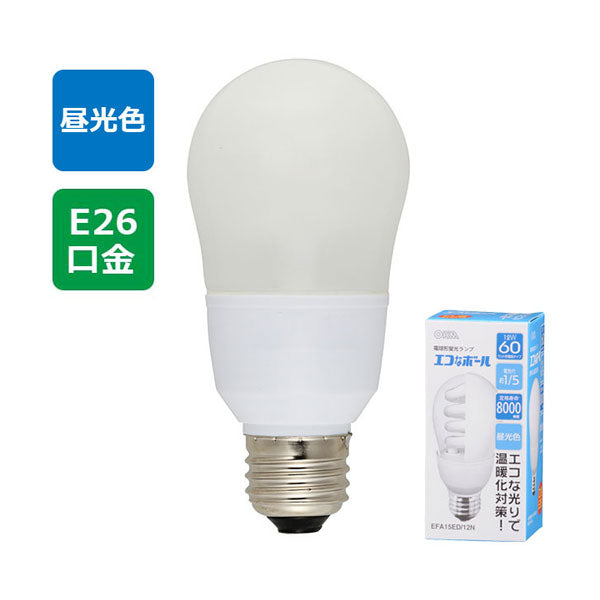 電球形蛍光灯 エコなボール(60W相当/12W/昼光色/E26)_04-5421_EFA15ED/12N_OHM(オーム電機)