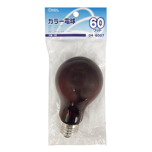 【納期約2週間】クリアカラー球PS60 60W レッド E26_04-6007_LB-PS6660-CR_OHM(オーム電機)
