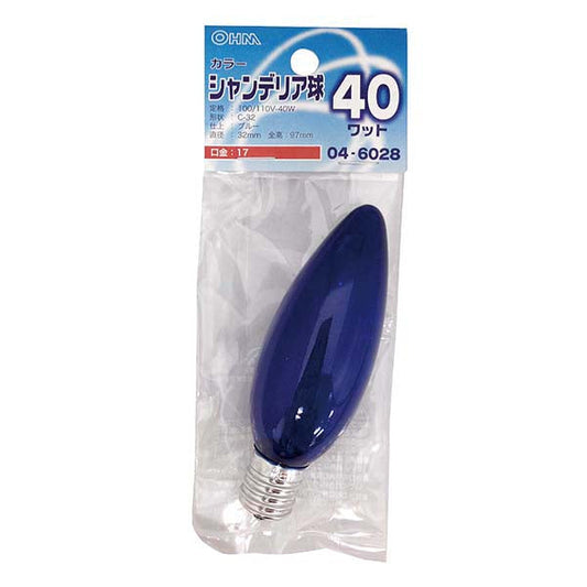 【納期約2週間】シャンデリア球 クリアカラー(40W/ブルー/C-32/E17)_04-6028_LB-C2740-CA_OHM(オーム電機)