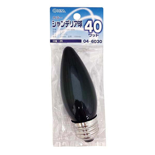 【納期約2週間】シャンデリア球 クリアカラー(40W/グリーン/C-37/E26)_04-6030_LB-C7640-CG_OHM(オーム電機)