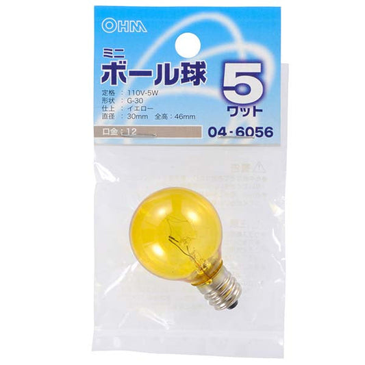 【納期約2週間】ミニボール球(5W/イエロー/G30/E12)_04-6056_LB-G3205-CY_OHM(オーム電機)