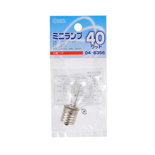 ミニランプ(40W/クリア/S-35/E17)_04-6356_LB-S3740-C_OHM(オーム電機)