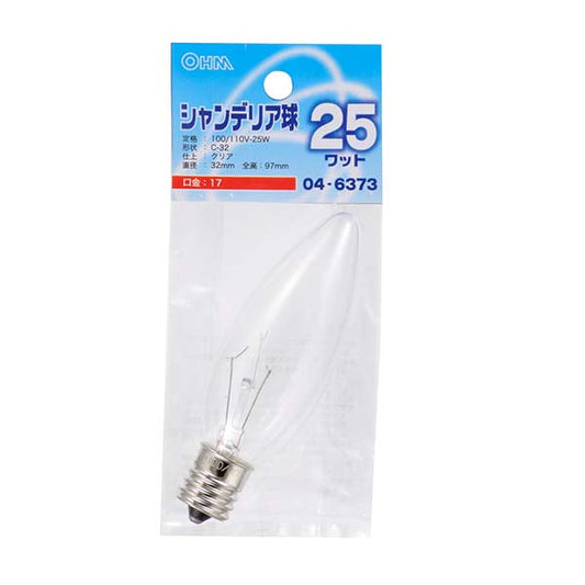 シャンデリア球(25W/クリア/C-32/E17)_04-6373_LB-C2725-C_OHM(オーム電機)
