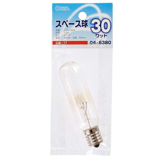 【納期約2週間】スペース球T24 E17 30Wクリア_04-6380_LB-TS4730-C_OHM(オーム電機)