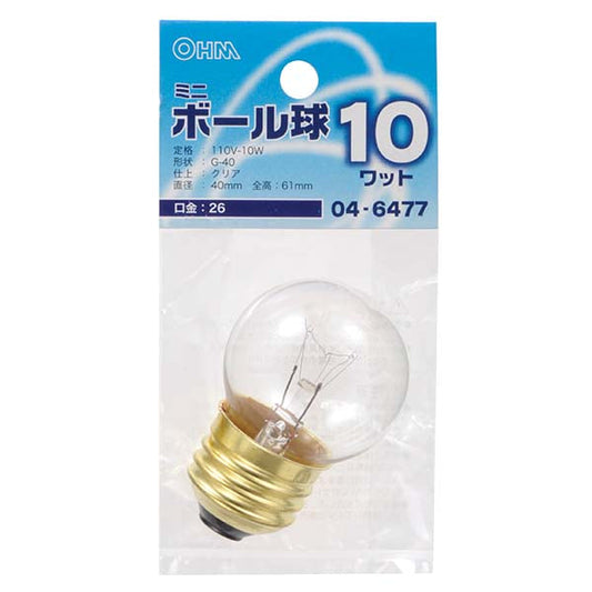 ミニボール球(10W/クリア/G40/E26)_04-6477_LB-G4610-C_OHM(オーム電機)