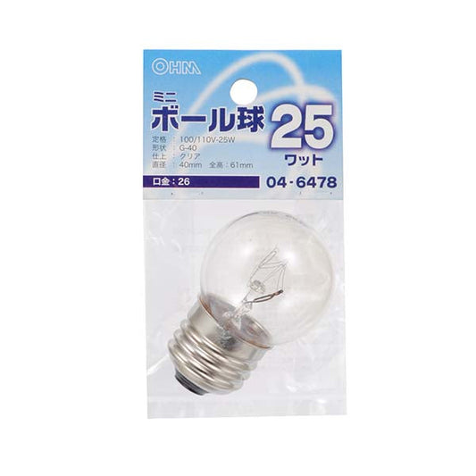 ミニボール球(25W/クリア/G40/E26)_04-6478_LB-G4625-C_OHM(オーム電機)