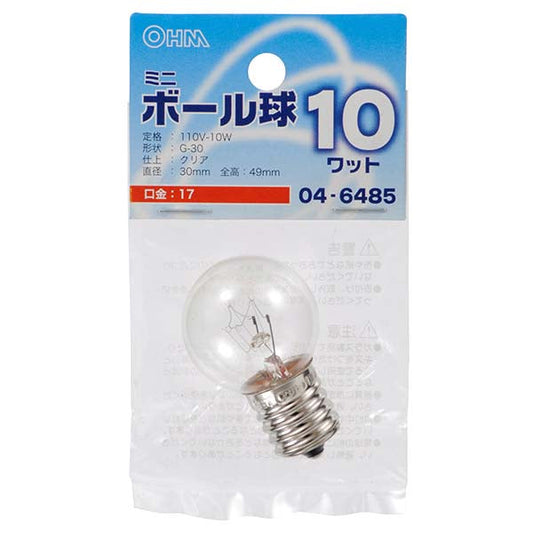 ミニボール球(10W/クリア/G30/E17)_04-6485_LB-G3710-C_OHM(オーム電機)