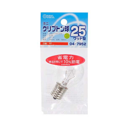 ミニランプ クリプトン(25W相当/クリア/S-35/E17)_04-7952_LB-S3725K-C_OHM(オーム電機)