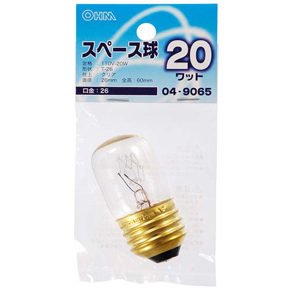 【納期約2週間】LB-T6620-C スペース球T26 E26 20Wクリア OHM(オーム電機)