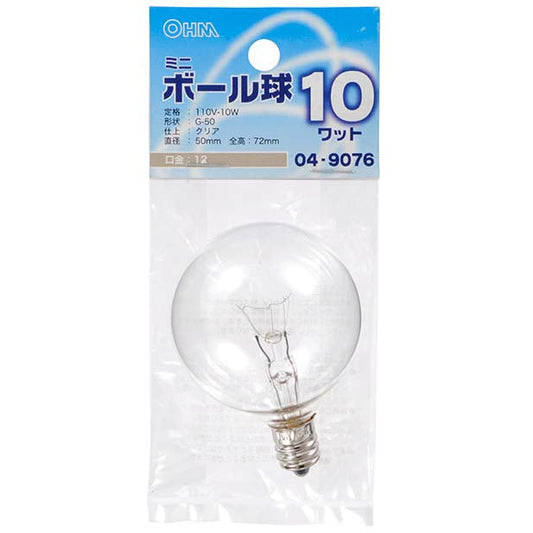 【納期約2週間】ミニボール球(10W/クリア/G50/E12)_04-9076_LB-G5210-C_OHM(オーム電機)