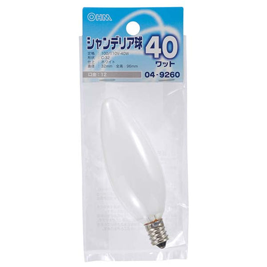 【納期約2週間】シャンデリア球(40W/ホワイト/C-32/E12)_04-9260_LB-C2240-W_OHM(オーム電機)