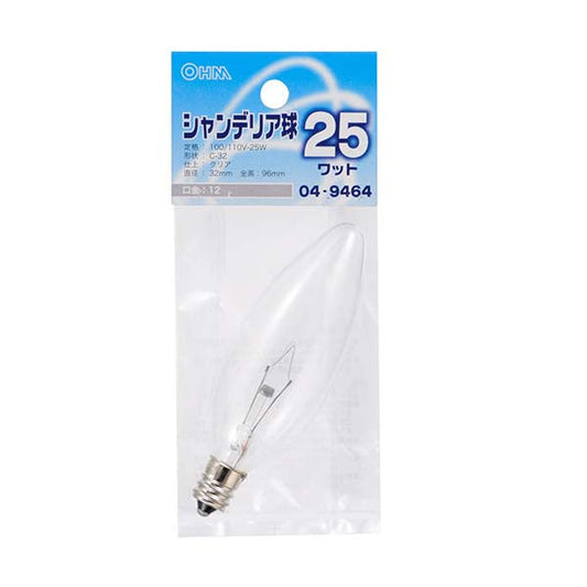 【納期約2週間】シャンデリア球(25W/クリア/C-32/E12)_04-9464_LB-C2225-C_OHM(オーム電機)