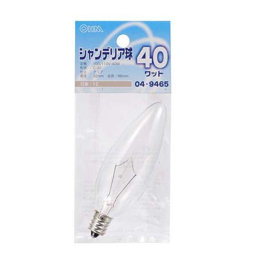 【納期約2週間】シャンデリア球(40W/クリア/C-32/E12)_04-9465_LB-C2240-C_OHM(オーム電機)