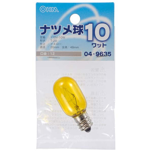 【納期約2週間】ナツメ球(10W/イエロー/E12)_04-9635_LB-T0210-CY_OHM(オーム電機)