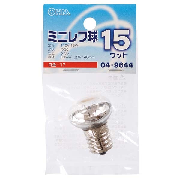 【納期約2週間】LB-R3715-C ミニレフ球(15W/クリア/R-30/E17) OHM(オーム電機)