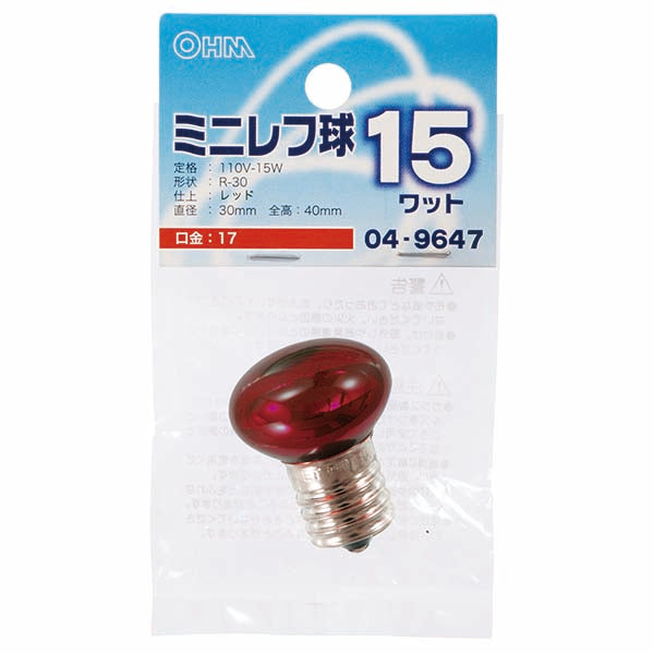 【納期約2週間】LB-R3715-CR ミニレフ球(15W/レッド/R-30/E17) OHM(オーム電機)