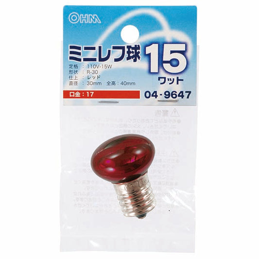 【納期約2週間】ミニレフ球(15W/レッド/R-30/E17)_04-9647_LB-R3715-CR_OHM(オーム電機)
