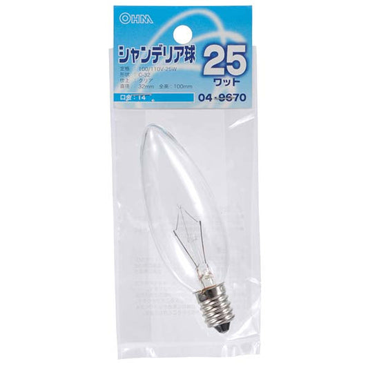 【納期約2週間】シャンデリア球(25W/クリア/C-32/E14)_04-9670_LB-C2425-C_OHM(オーム電機)
