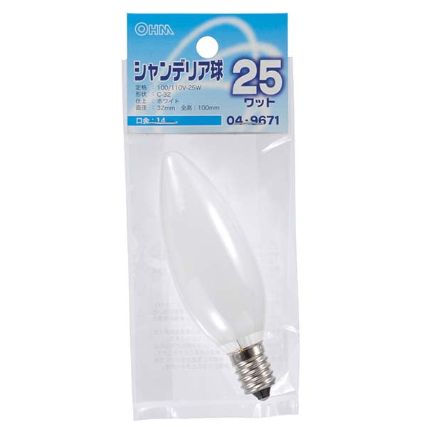 【納期約2週間】LB-C2425-W シャンデリア球(25W/ホワイト/C-32/E14) OHM(オーム電機)