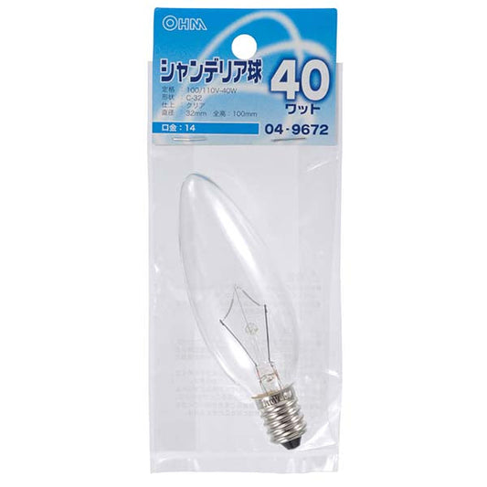 【納期約2週間】シャンデリア球(40W/クリア/C-32/E14)_04-9672_LB-C2440-C_OHM(オーム電機)