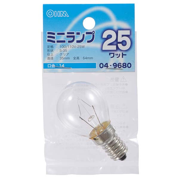 【納期約2週間】LB-S3425-C ミニランプ(25W/クリア/E14) OHM(オーム電機)