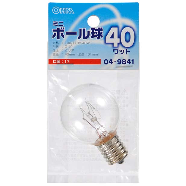 【納期約2週間】LB-G4740-C ミニボール球(40W/クリア/G40/E17) OHM(オーム電機)