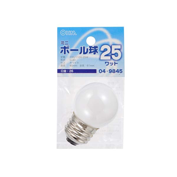 【納期約2週間】LB-G4625-W ミニボール球(25W/ホワイト/G40/E26) OHM(オーム電機)