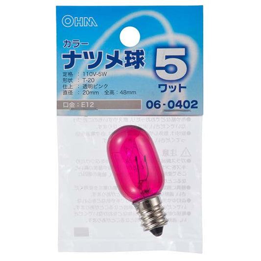 カラーナツメ球(5W/クリアピンク/T-20/E12)_06-0402_LB-T205-CP_OHM(オーム電機)