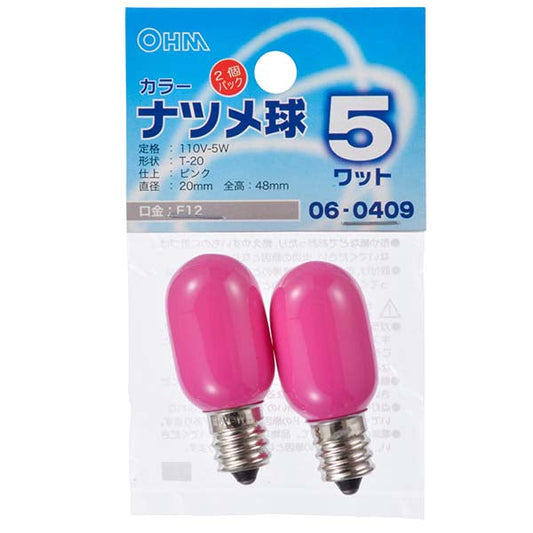 カラーナツメ球(5W/ピンク/T-20/E12/2個入り)_06-0409_LB-T205-P/2P_OHM(オーム電機)