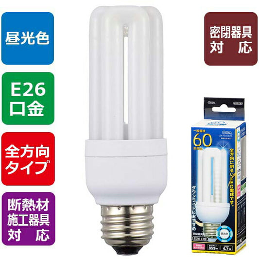 LED電球 D形(60形相当/853lm/昼光色/E26/全方向配光280°/密閉形器具対応/断熱材施工器具対応)_06-1683_LDF7D-G-E26_OHM(オーム電機)