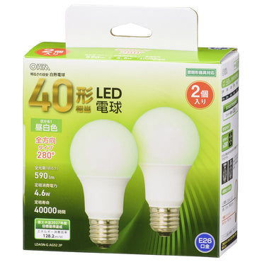 LED電球(40形相当/590lm/昼白色/E26/全方向配光280°/密閉形器具対応/2個入)_06-4705_LDA5N-G AG52 2P_OHM(オーム電機)