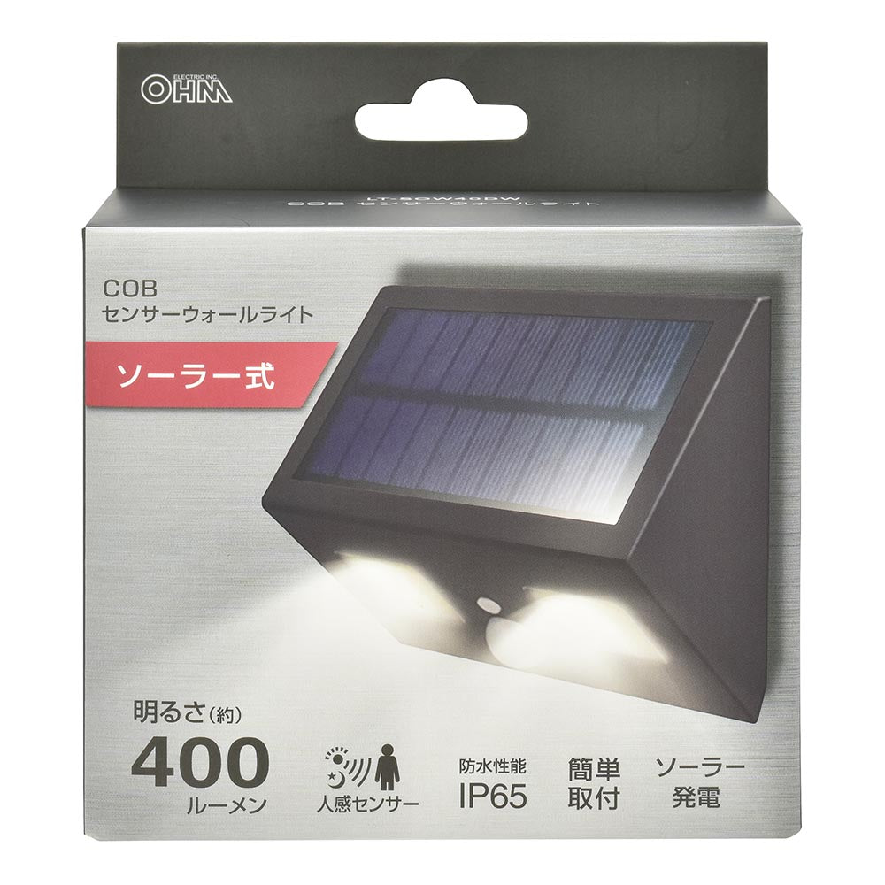 センサーウォールライト(人感/400lm/ソーラー発電式/昼光色/保護等級IP65/ブラック)_06-5201_LT-SOW40DW_OHM(オーム電機)