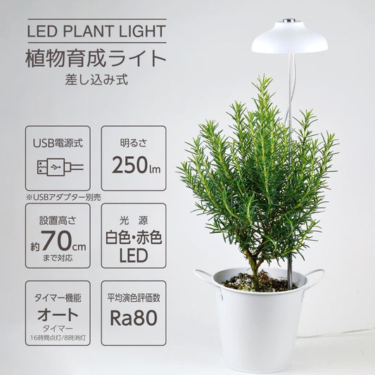 植物育成ライト(USB電源式/白色・赤色LED/5.0W/250 lm/オートタイマー機能)_06-5237_TT-YG01NA1A-W_OHM(オーム電機)