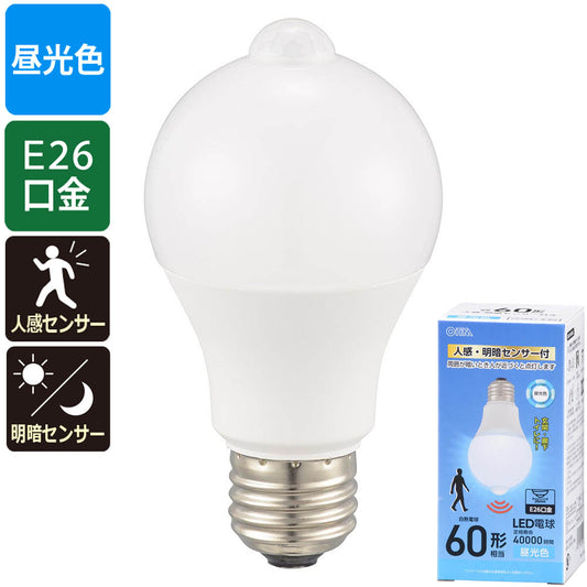 【消灯お知らせ機能搭載】LED電球(60形相当/7.2W/890 lm/昼光色/E26/人感・明暗センサー付)_06-5590_LDA7D-G PIR6_OHM(オーム電機)