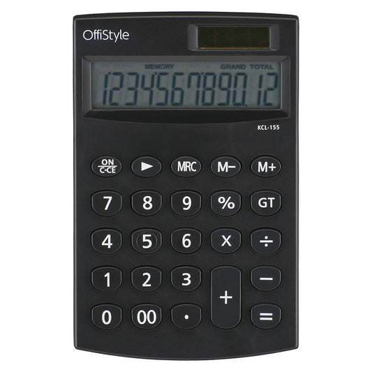 12桁卓上電卓【数字1つから修正】(ソーラーパネル&電池の2電源/GT機能付/ブラック)_07-8640_KCL-155_OHM(オーム電機)
